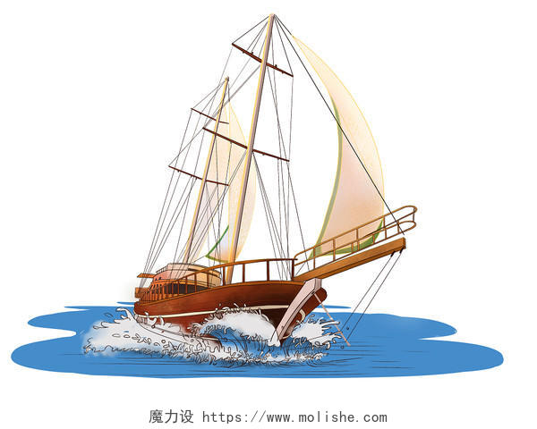 帆船卡通元素航海PSD素材